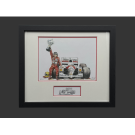 Ayrton Senna Rahmen McLaren MP4/4 1988 Schwarzer Holzrahmen mit Skizze 25 x 30 cm - Uli Ehret