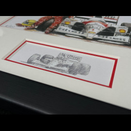 Ayrton Senna Rahmen McLaren MP4/4 1988 Schwarzer Holzrahmen mit Skizze 25 x 30 cm - Uli Ehret