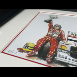 Ayrton Senna Rahmen McLaren MP4/4 1988 Schwarzer Holzrahmen mit Skizze 25 x 30 cm - Uli Ehret