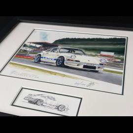 Porsche 911 Rahmen Carrera RS 2.7 1972 Schwarzer Holzrahmen mit Skizze 25 x 30 cm - Uli Ehret