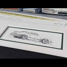 Porsche 911 Rahmen Carrera RS 2.7 1972 Schwarzer Holzrahmen mit Skizze 25 x 30 cm - Uli Ehret