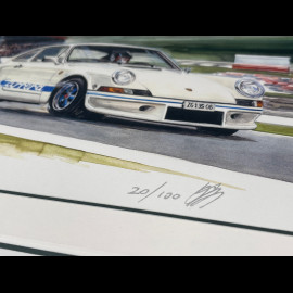 Porsche 911 Rahmen Carrera RS 2.7 1972 Schwarzer Holzrahmen mit Skizze 25 x 30 cm - Uli Ehret