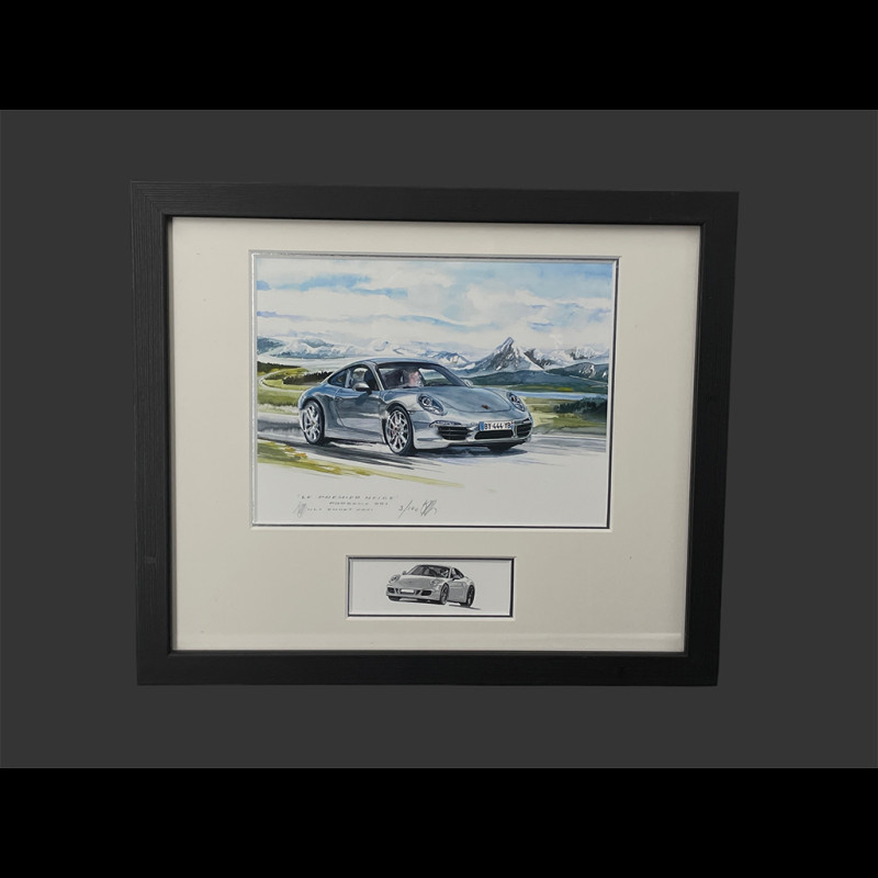 Porsche 911 Frame type 991 2011 Black Wooden Frame with Sketch 25 x 30 cm - Uli Ehret