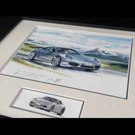Porsche 911 Frame type 991 2011 Black Wooden Frame with Sketch 25 x 30 cm - Uli Ehret