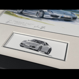 Porsche 911 Frame type 991 2011 Black Wooden Frame with Sketch 25 x 30 cm - Uli Ehret