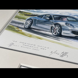 Porsche 911 Rahmen Typ 991 2011 Schwarzer Holzrahmen mit Skizze 25 x 30 cm - Uli Ehret