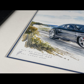 Porsche 911 Rahmen typ 997 Carrera 2004 / typ 991 Targa 2014 Schwarzer Holzrahmen mit Skizze 25 x 30 cm - Uli Ehret