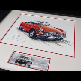 MG-B Frame Convertible 1962 Black Wooden Frame with Sketch 25 x 30 cm - Uli Ehret