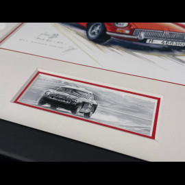 MG-B Rahmen Cabriolet 1962 Schwarzer Holzrahmen mit Skizze 25 x 30 cm - Uli Ehret