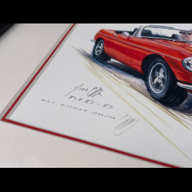 MG-B Rahmen Cabriolet 1962 Schwarzer Holzrahmen mit Skizze 25 x 30 cm - Uli Ehret