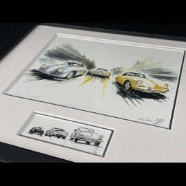 Porsche Frame 356 1955 Black Wooden Frame with Sketch 25 x 30 cm - Uli Ehret