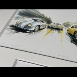 Porsche Rahmen 356 1955 Schwarzer Holzrahmen mit Skizze 25 x 30 cm - Uli Ehret