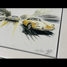 Porsche Rahmen 356 1955 Schwarzer Holzrahmen mit Skizze 25 x 30 cm - Uli Ehret
