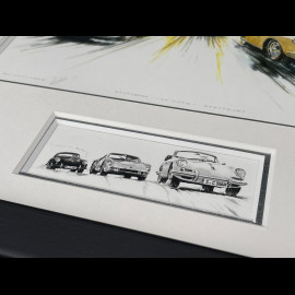 Porsche Frame 356 1955 Black Wooden Frame with Sketch 25 x 30 cm - Uli Ehret