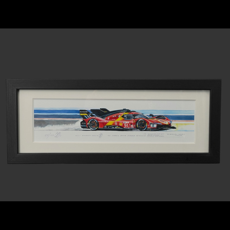 Ferrari 499P n° 51 Winner 24h Le Mans 2023 Black Wooden Frame 38 x 15 cm - Uli Ehret