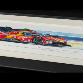 Ferrari 499P n° 51 Sieger 24h Le Mans 2023 Schwarzer Holzrahmen 38 x 15 cm - Uli Ehret