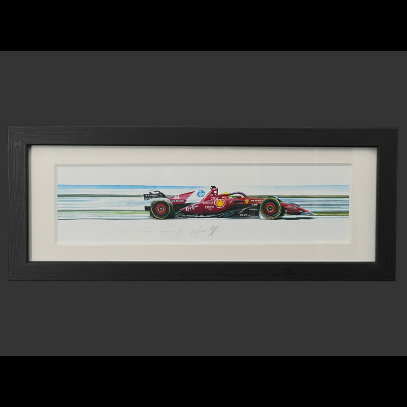 Ferrari SF-25 n° 44 Lewis Hamilton F1 Schwarzer Holzrahmen 38 x 15 cm – Uli Ehret