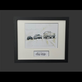 Porsche Rahmen 356 C / 904 / 356 A Coupé 1963 Schwarzer Holzrahmen mit Skizze 25 x 30 cm - Uli Ehret