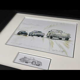 Porsche Rahmen 356 C / 904 / 356 A Coupé 1963 Schwarzer Holzrahmen mit Skizze 25 x 30 cm - Uli Ehret