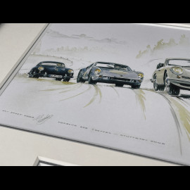 Porsche Frame 356 C / 904 / 356 A Coupé 1963 Black Wooden Frame with Sketch 25 x 30 cm - Uli Ehret