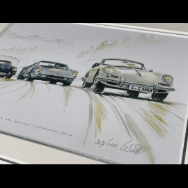 Porsche Rahmen 356 C / 904 / 356 A Coupé 1963 Schwarzer Holzrahmen mit Skizze 25 x 30 cm - Uli Ehret