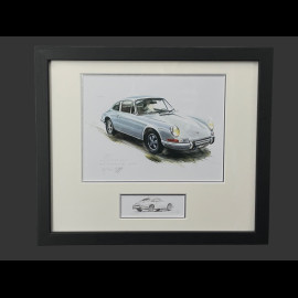 Porsche Rahmen 911 Coupe 1964 Schwarzer Holzrahmen mit Skizze 25 x 30 cm - Uli Ehret