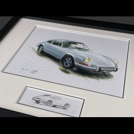Porsche Frame 911 Coupe 1964 Black Wooden Frame with Sketch 25 x 30 cm - Uli Ehret
