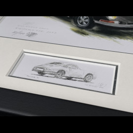 Porsche Rahmen 911 Coupe 1964 Schwarzer Holzrahmen mit Skizze 25 x 30 cm - Uli Ehret