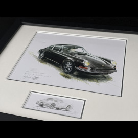 Porsche Frame 911 Coupe 1964 Black Wooden Frame with Sketch 25 x 30 cm - Uli Ehret