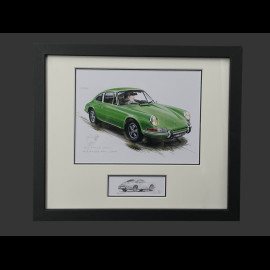 Porsche Rahmen 911 Coupe 1964 Schwarzer Holzrahmen mit Skizze 25 x 30 cm - Uli Ehret