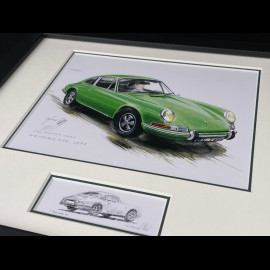Porsche Frame 911 Coupe 1964 Black Wooden Frame with Sketch 25 x 30 cm - Uli Ehret