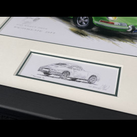 Porsche Rahmen 911 Coupe 1964 Schwarzer Holzrahmen mit Skizze 25 x 30 cm - Uli Ehret