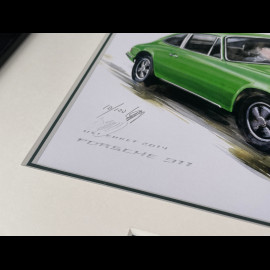 Porsche Frame 911 Coupe 1964 Black Wooden Frame with Sketch 25 x 30 cm - Uli Ehret