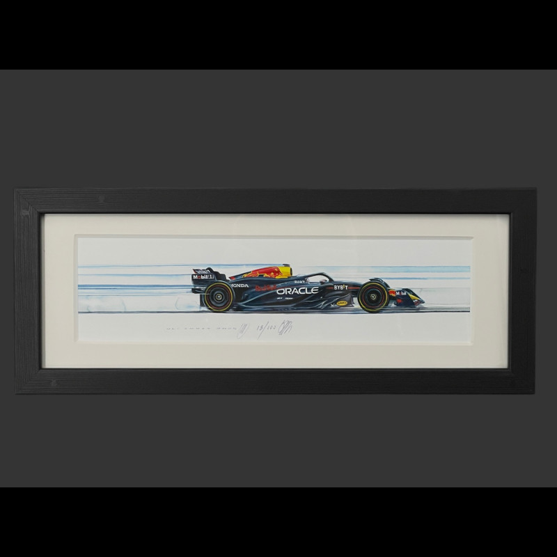 Red Bull Rahmen RB20 Max Verstappen 2024 Schwarzer Holzrahmen 38 x 15 cm - Uli Ehret