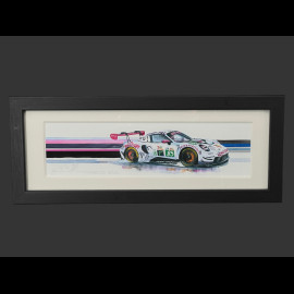 Porsche Rahmen 911 RSR Typ 991 n° 85 Iron Dames 24h Le Mans 2025 Schwarzer Holzrahmen 38 x 15 cm - Uli Ehret