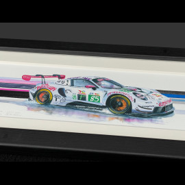 Porsche Rahmen 911 RSR Typ 991 n° 85 Iron Dames 24h Le Mans 2025 Schwarzer Holzrahmen 38 x 15 cm - Uli Ehret