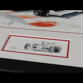 Ayrton Senna Frame McLaren MP4/4 n° 12 GP Monaco 1988 F1 Black Wooden Frame with Sketch  25 x 30 cm - Uli Ehret
