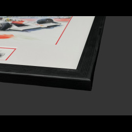 Ayrton Senna Rahmen McLaren MP4/4 n° 12 GP Monaco 1988 F1 Schwarzer Holzrahmen mit Skizze 25 x 30 cm - Uli Ehret