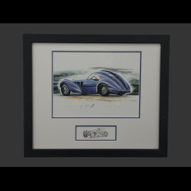 Bugatti Rahmen Type 57SC Atlantic 1936 Schwarzer Holzrahmen mit Skizze 25 x 30 cm - Uli Ehret