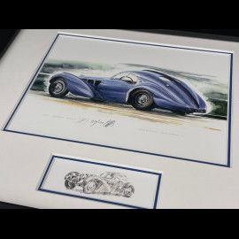 Bugatti Frame Type 57SC Atlantic 1936 Black Wooden Frame with Sketch 25 x 30 cm - Uli Ehret