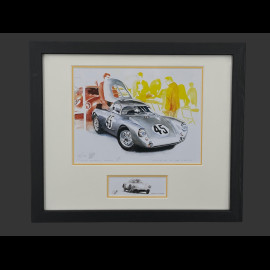 Porsche Frame 550A Coupé n° 25 24h Le Mans 1956 Black Wooden Frame with Sketch  25 x 30 cm - Uli Ehret