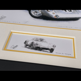 Porsche Rahmen 550A Coupé n° 25 24h Le Mans 1956 Schwarzer Holzrahmen mit Skizze 25 x 30 cm - Uli Ehret