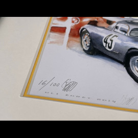 Porsche Frame 550A Coupé n° 25 24h Le Mans 1956 Black Wooden Frame with Sketch  25 x 30 cm - Uli Ehret