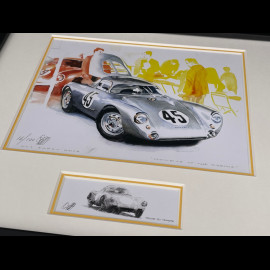 Porsche Rahmen 550A Coupé n° 25 24h Le Mans 1956 Schwarzer Holzrahmen mit Skizze 25 x 30 cm - Uli Ehret