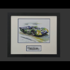 Porsche Frame 917 LH n° 3 "Hippie" 24h Le Mans 1970 Black Wooden Frame with Sketch 25 x 30 cm - Uli Ehret