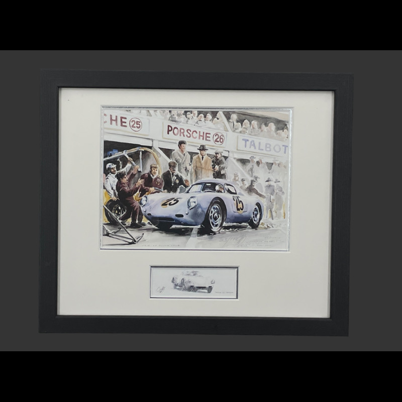 Porsche Frame 550A / 4RS Coupé N°25 1956 Black Wooden Frame with Sketch 25 x 30 cm - Uli Ehret