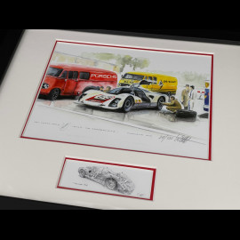 Porsche Frame 906 n° 53 Nürburgring Porsche Testday 1962 Black Wooden Frame with Sketch 25 x 30 cm - Uli Ehret