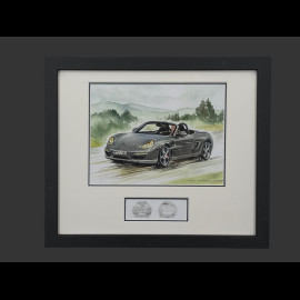 Porsche Frame Boxster 2010 Black Wooden Frame with Sketch 25 x 30 cm - Uli Ehret