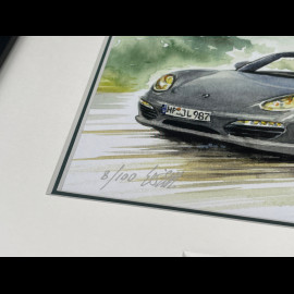Porsche Frame Boxster 2010 Black Wooden Frame with Sketch 25 x 30 cm - Uli Ehret
