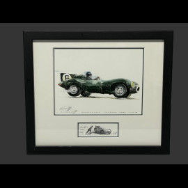Jaguar Rahmen D-Type n° 6 Vainqueur 24h Le Mans 1955 Schwarzer Holzrahmen mit Skizze 25 x 30 cm - Uli Ehret